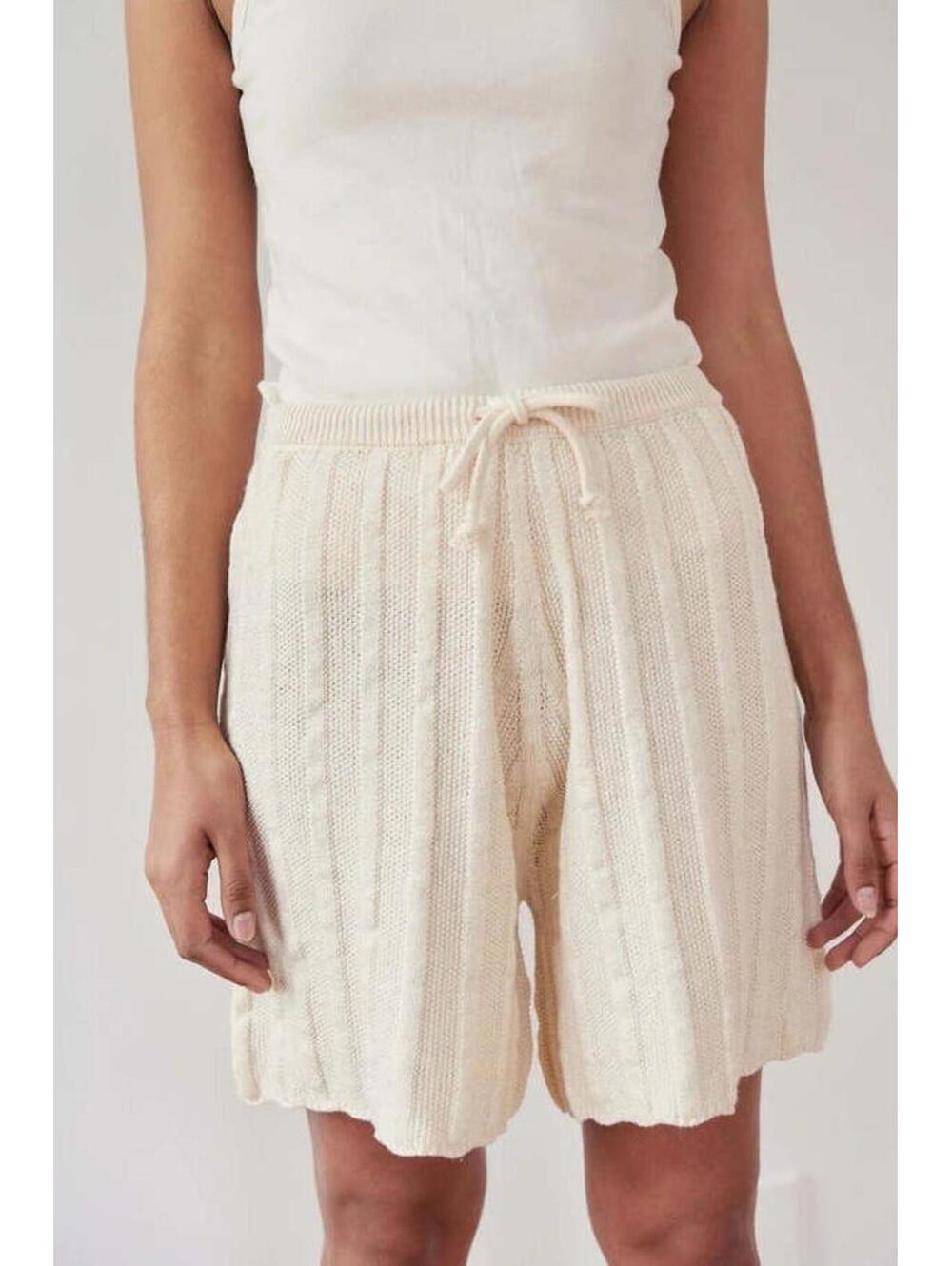 Wol‎ Hide NWT Women’s Ecru Size S/M Wide Ribbed Shorts Minimalist Luxury Baggy